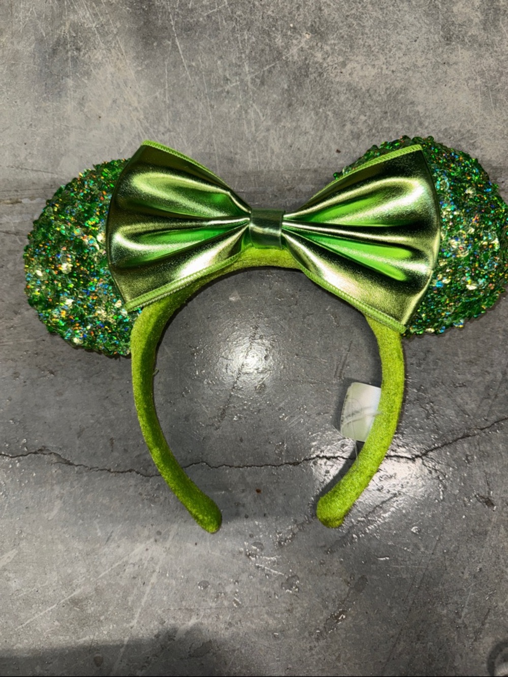 Disney Green Glitter Minnie Ears Headband with Metallic Bow